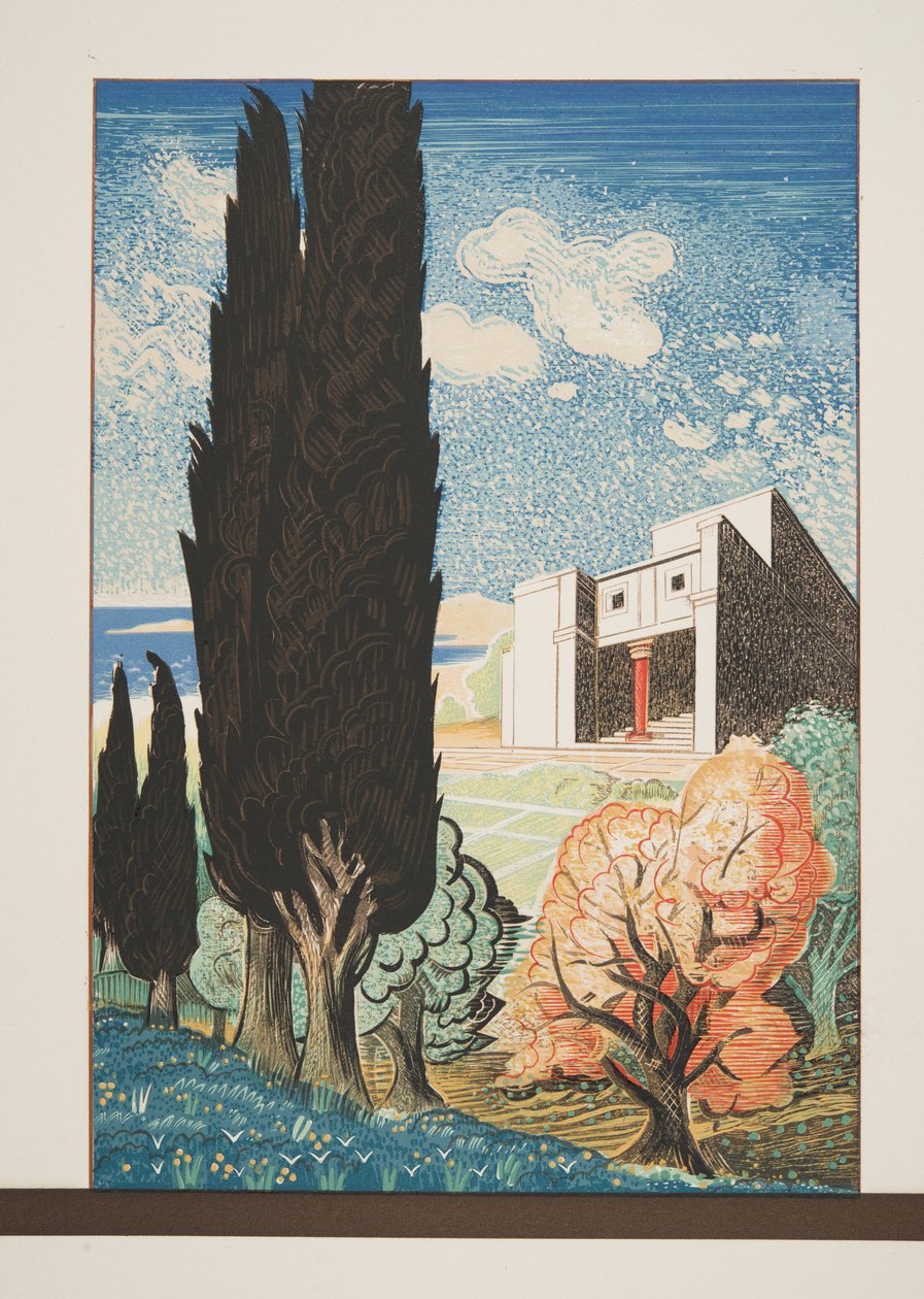 Tempel met Cipresboom, uit Prométhée Enchaîné van Aeschylus, uitgegeven 1941 door Francois Louis Schmied