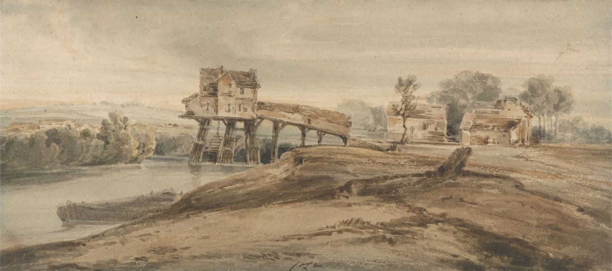 De Watermolen boven de Brug bij Charenton, naar een schilderij van Thomas Girtin (1775-1802) door Francois Louis Thomas Francia
