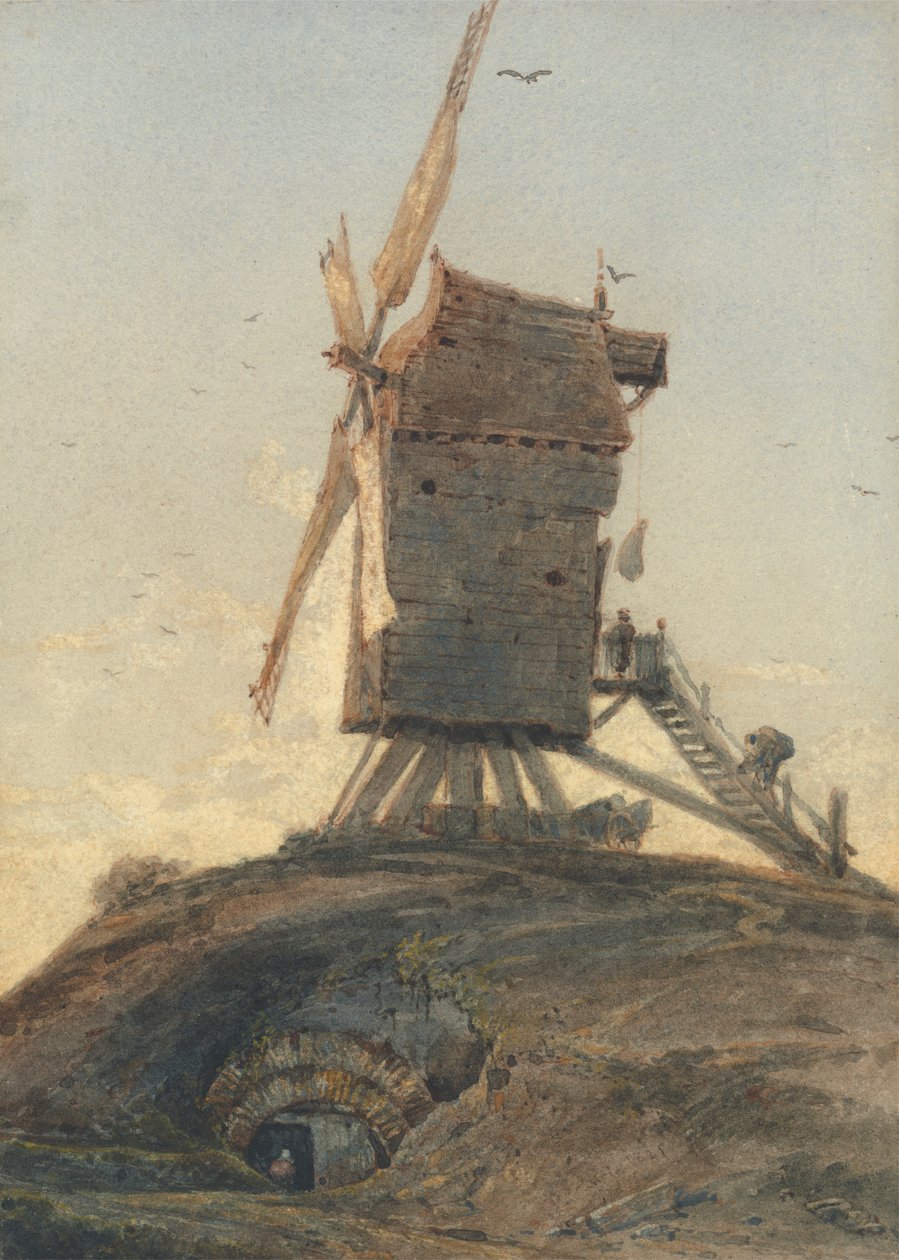 Windmolen op een Heuvel in een Landschap door Francois Louis Thomas Francia