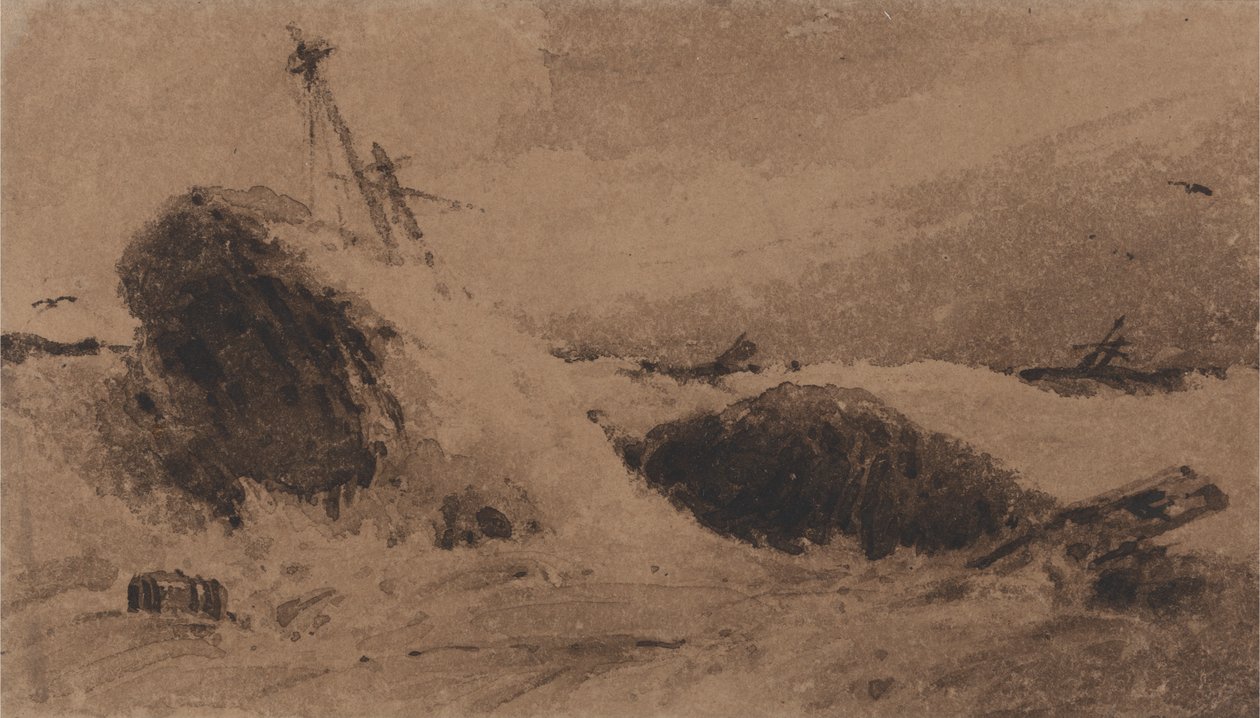 Gestrand schip in een stormachtige zee door Francois Louis Thomas Francia