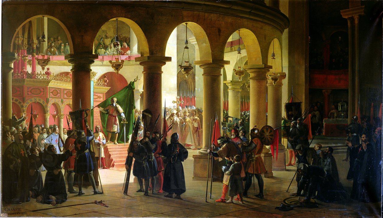 Godfried van Bouillon (ca. 1060-1100) die de trofeeën van Askalon in de Heilig Grafkerk deponeert, augustus 1099, 1839 door Francois Marius Granet