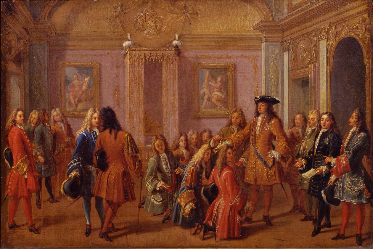 Eerste Verheffing van de Ridders van de Orde van Saint-Louis door Lodewijk XIV in Versailles op 8 mei 169 door Francois Marot