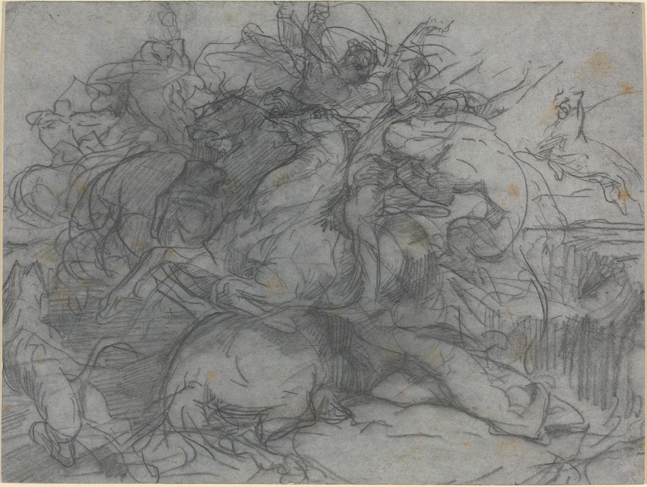 Studie voor "Verrassing" (Slag van de Tijgers) door Francois Nicolas Chifflart