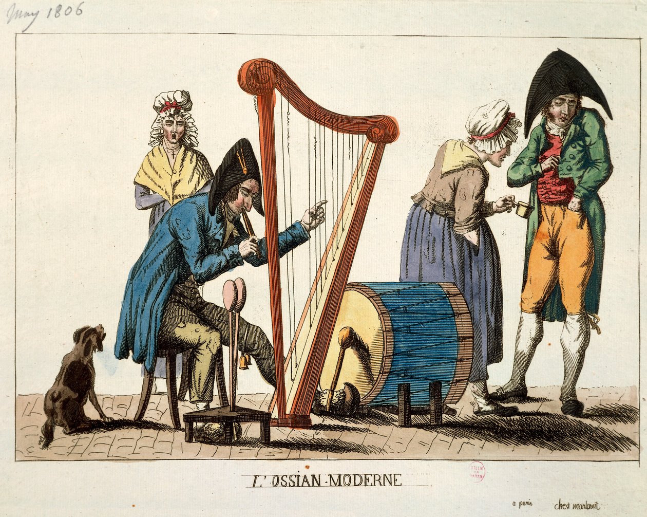 Karikatuur van moderne Ossian door Francois Nicolas Martinet