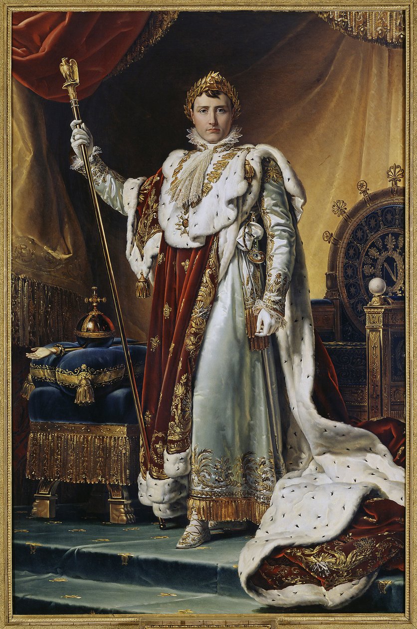 Portret van keizer Napoleon I Bonaparte in zijn kroningsgewaden door Baron François Pascal Simon Gérard
