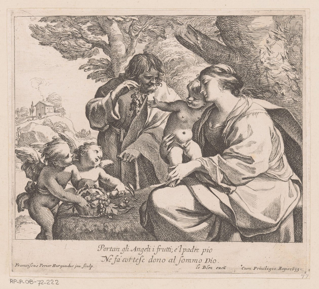 Heilige Familie met putti en druiven door Francois Perrier