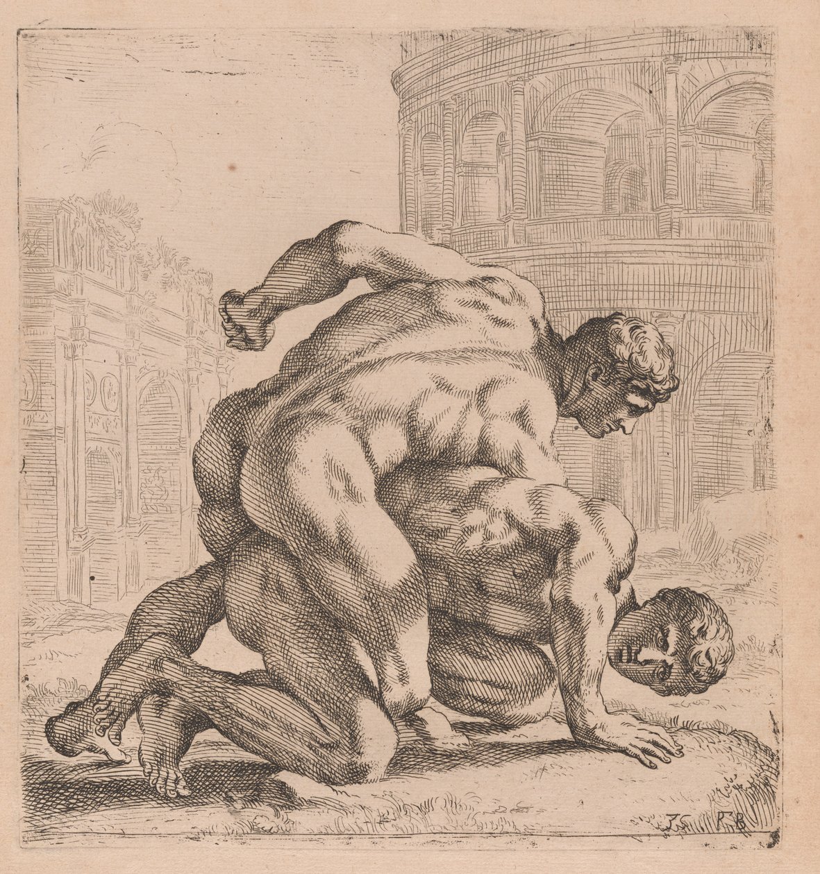 De Medici Worstelaars, zijaanzicht, naar rechts gedraaid [plaat 35] door Francois Perrier