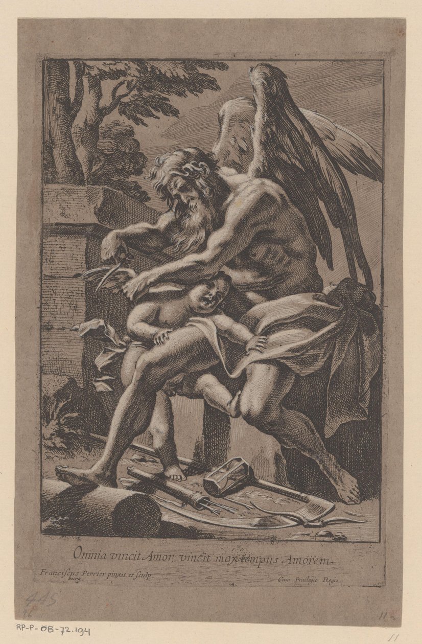 Tijd knipt de vleugels van Amor (Omnia vincit Amor, vincit mox tempus Amorem) door Francois Perrier