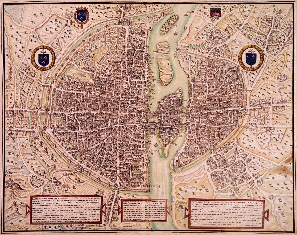 Kaart van de stad Parijs in 1540-1555 door Francois Roger de Gaignieres