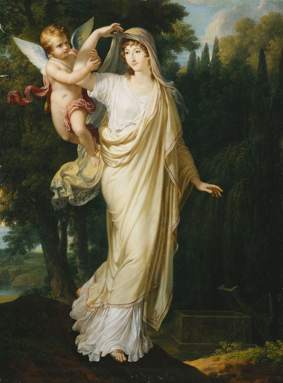 Postuum Portret van de Markiezin Fanny Grimaldi, geboren Barones von Burkenwald, Prinses van Santa Cruce, Markiezin van Monaco en Genes, Op het Punt om Haar Eerste Echtgenoot, de Markies Giovanni Battista Grimaldi, bij Zijn Graf te Vergezellen, 1804 door Francois Xavier Fabre