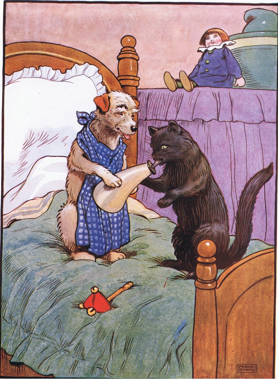 Ze ging naar de hoedenmaker om hem een hoed te kopen, toen ze terugkwam was hij de kat aan het voeren door Frank Adams