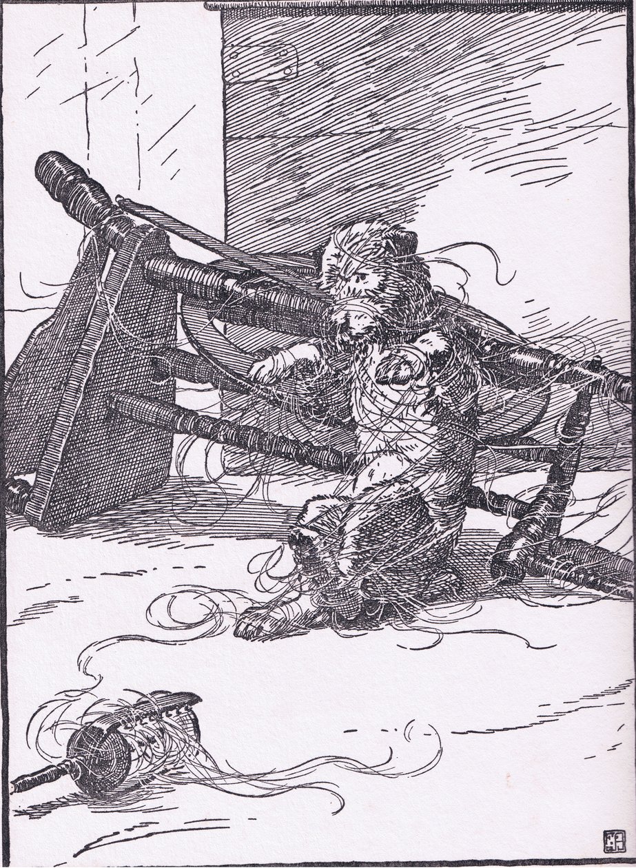 Ze ging naar de naaister om wat linnen te kopen, toen ze terugkwam, was de hond aan het spinnen, jaren 1930 door Frank Adams