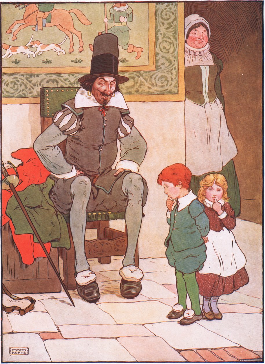 De oom nam de jongen en het meisje mee en zei dat ze niet bang moesten zijn, jaren 1930 door Frank Adams