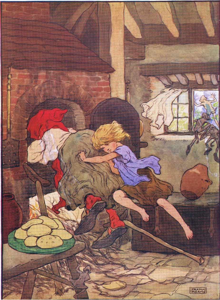Grietje duwde haar snel in de oven, uit Hans en Grietje gepubliceerd door Blackie & Son Limited, ca. 1940 door Frank Adams