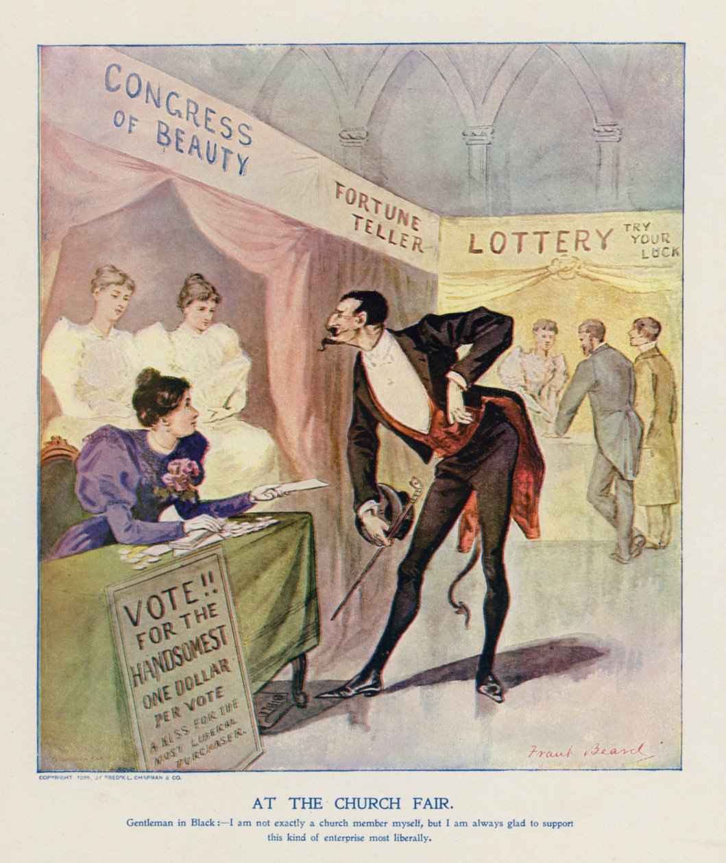 Op de kerkmarkt (kleurenlitho) door Frank Beard