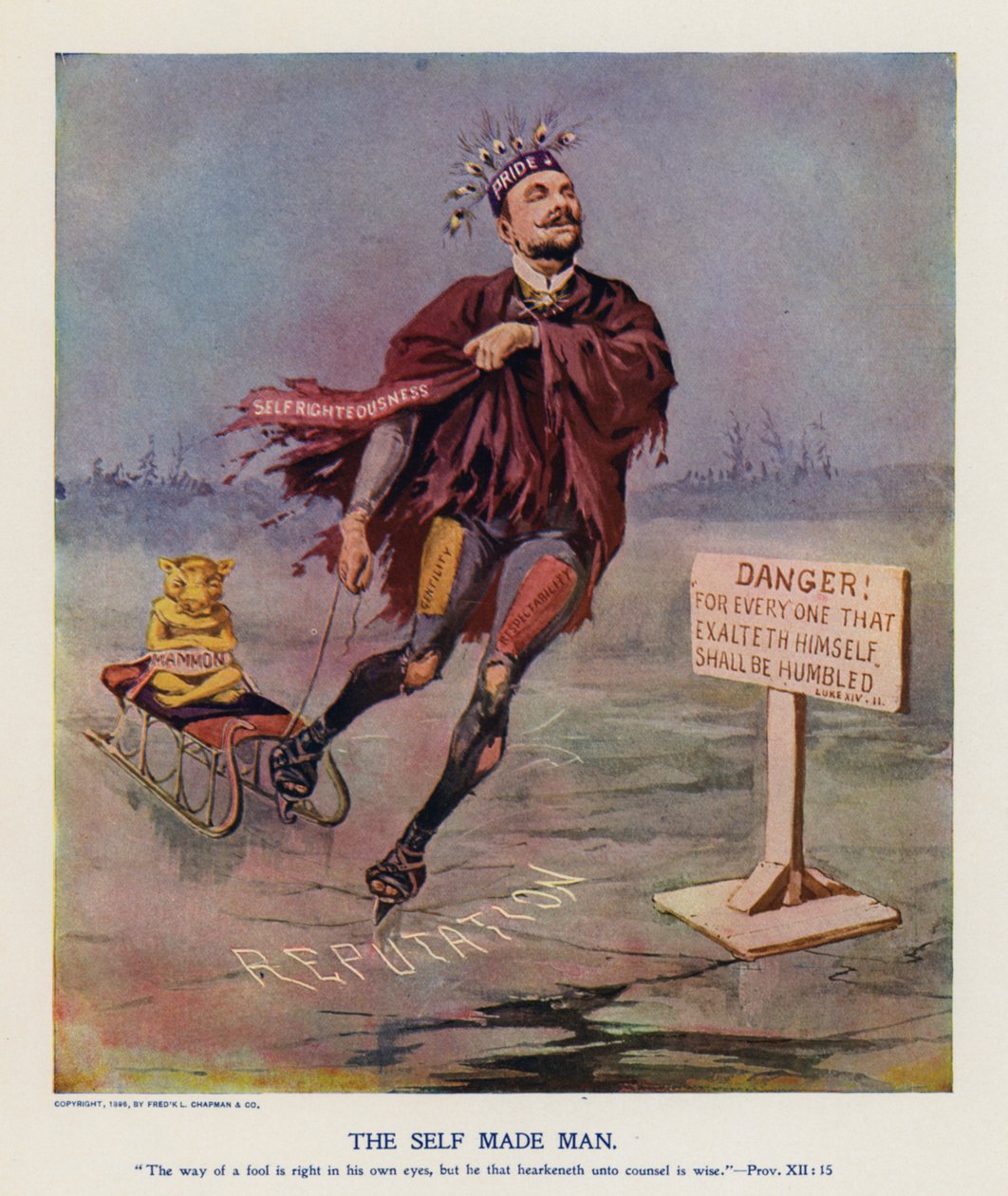 De zelfgemaakte man (kleurenlitho) door Frank Beard