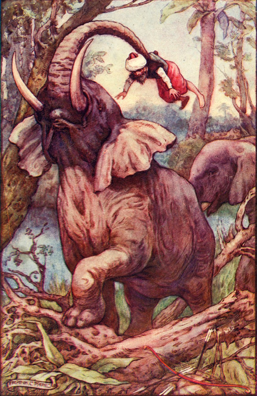 Het dier tilde me op met zijn slurf en plaatste me op zijn schouders, c1930 door Frank C. Pape