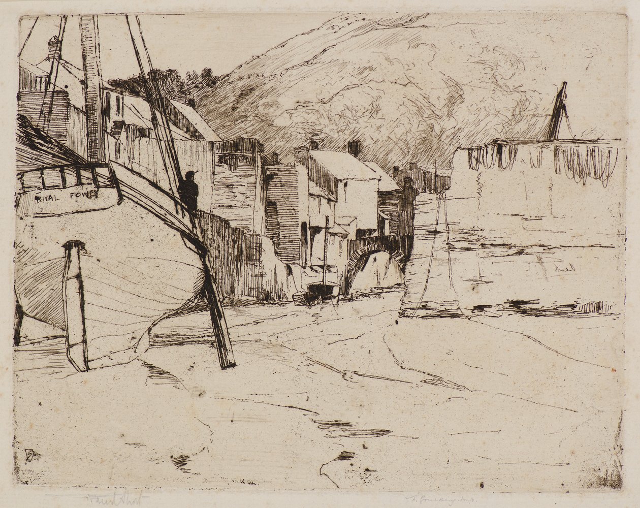 Polperro Haven met Brug door Frank and Goulding Frederick Short