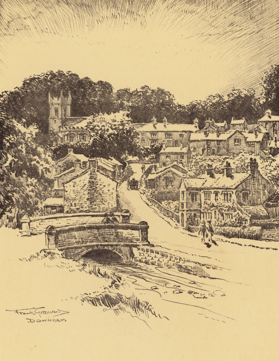 Downham Village (litho) door Frank Greenwood