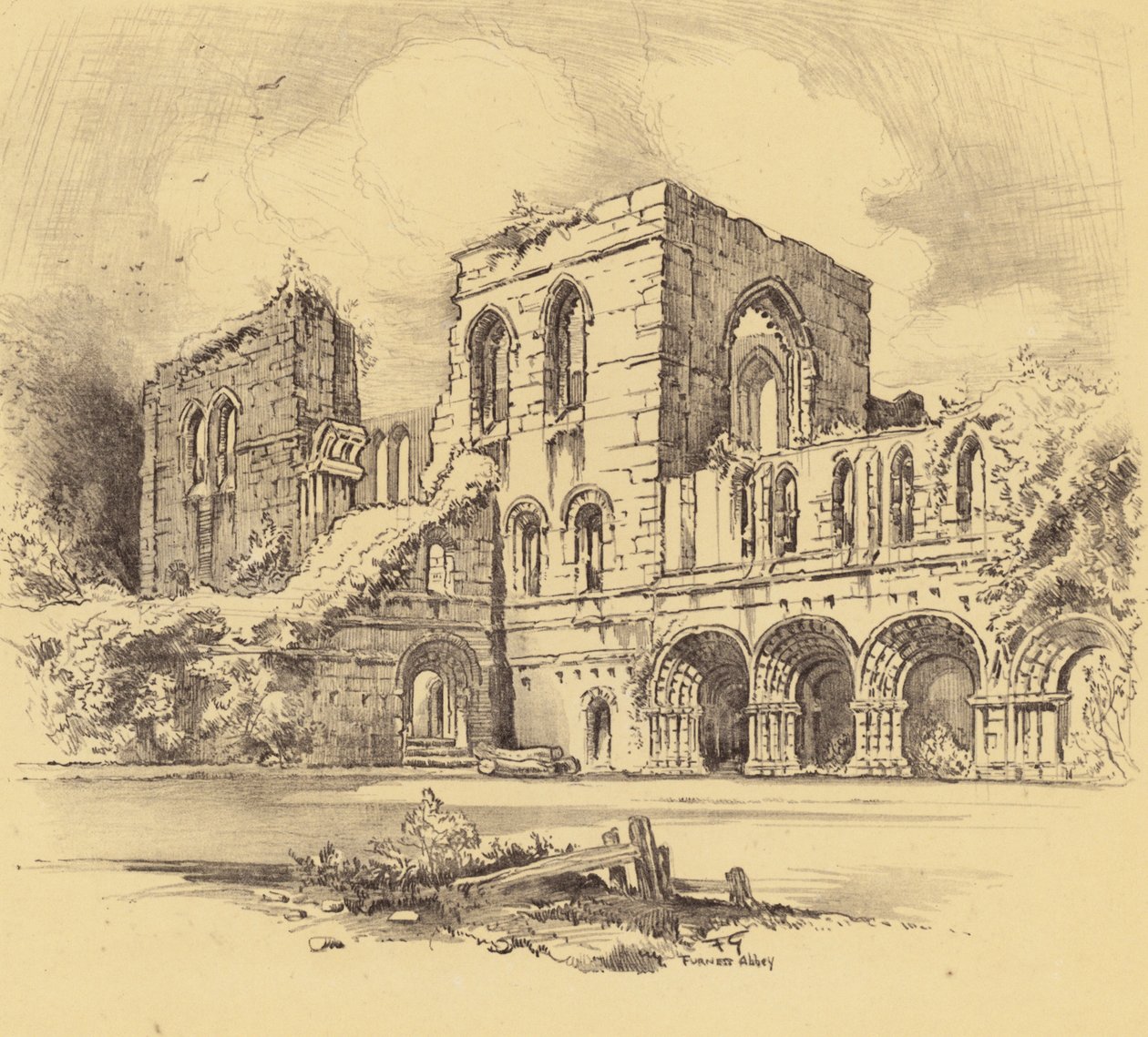 Furness Abbey (litho) door Frank Greenwood
