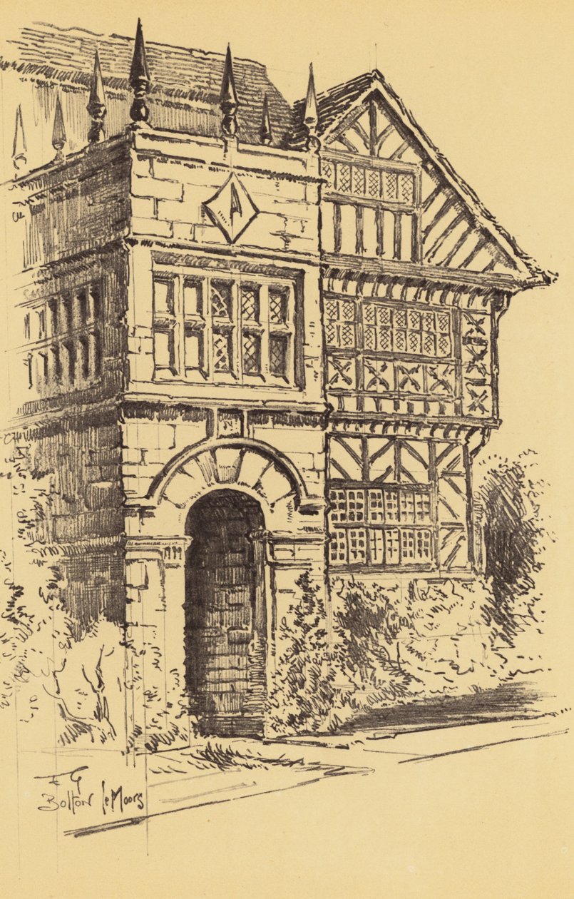 Hall-i-th-Wood, Bolton-le-Moors (litho) door Frank Greenwood