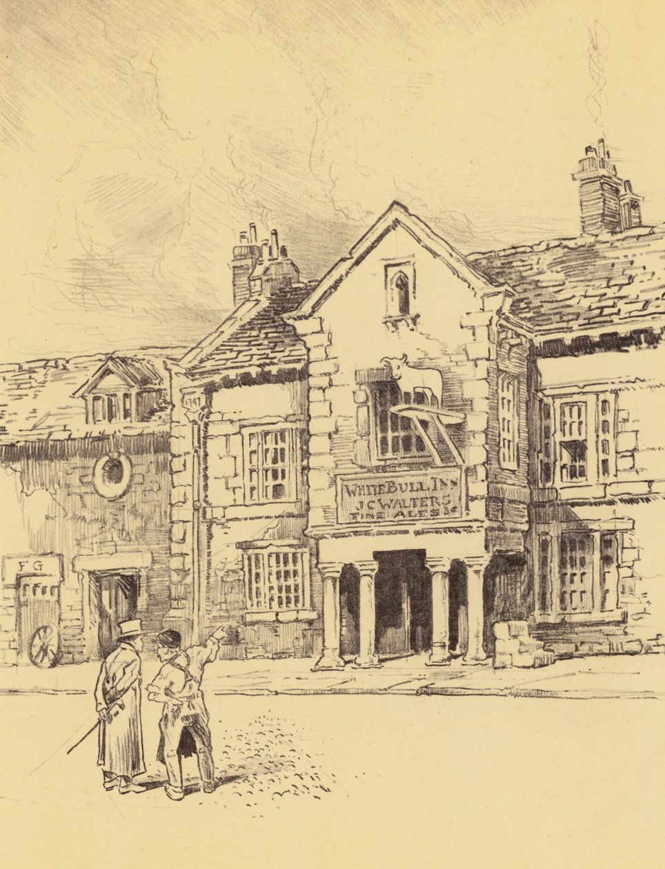 Ribchester, een oude herberg (litho) door Frank Greenwood
