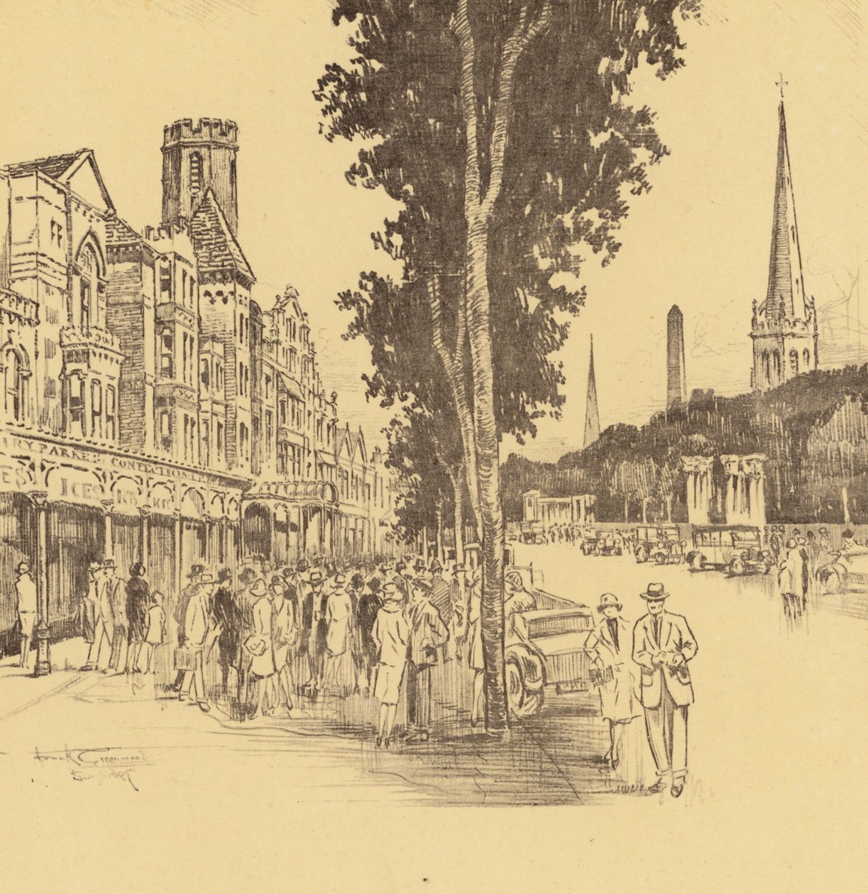 Southport, Lord Street (litho) door Frank Greenwood