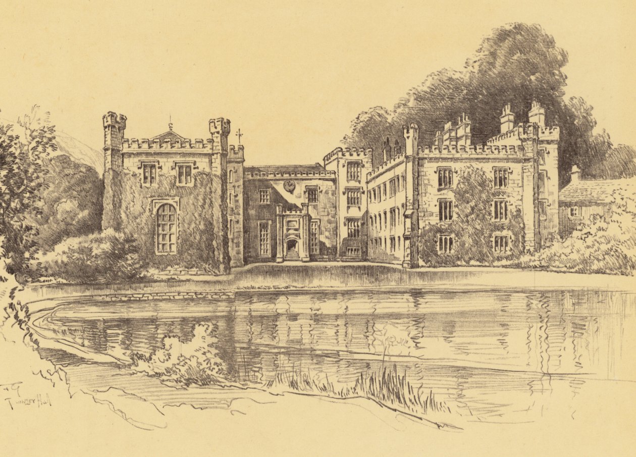 Towneley Hall, Burnley (litho) door Frank Greenwood