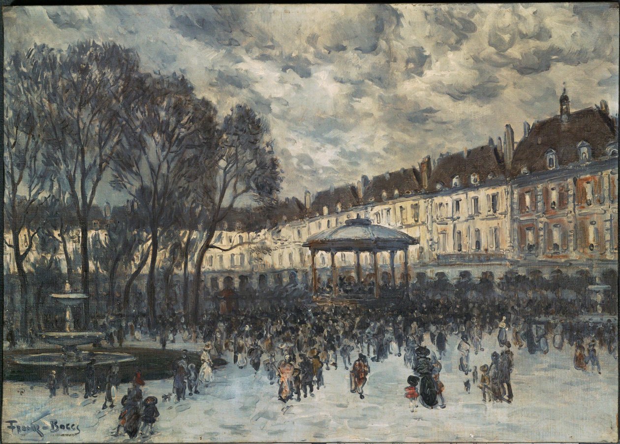 La Place des Vosges un jour de musique - Place de Vosges, Parijs, dag van een concert ... (schilderij op doek) door Frank Myers Boggs