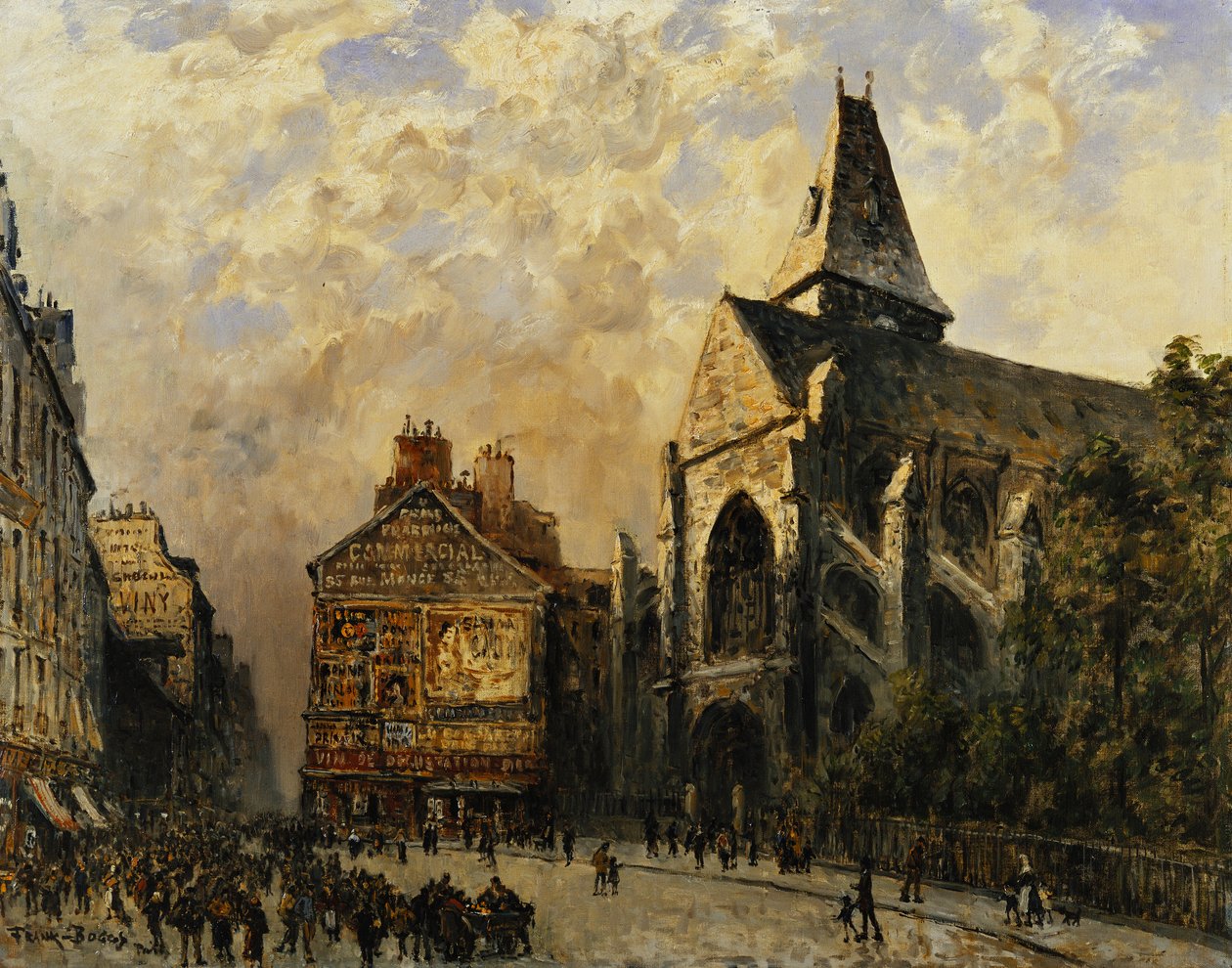 Straatscène achter de Saint Medard Kerk, Parijs door Frank Myers Boggs