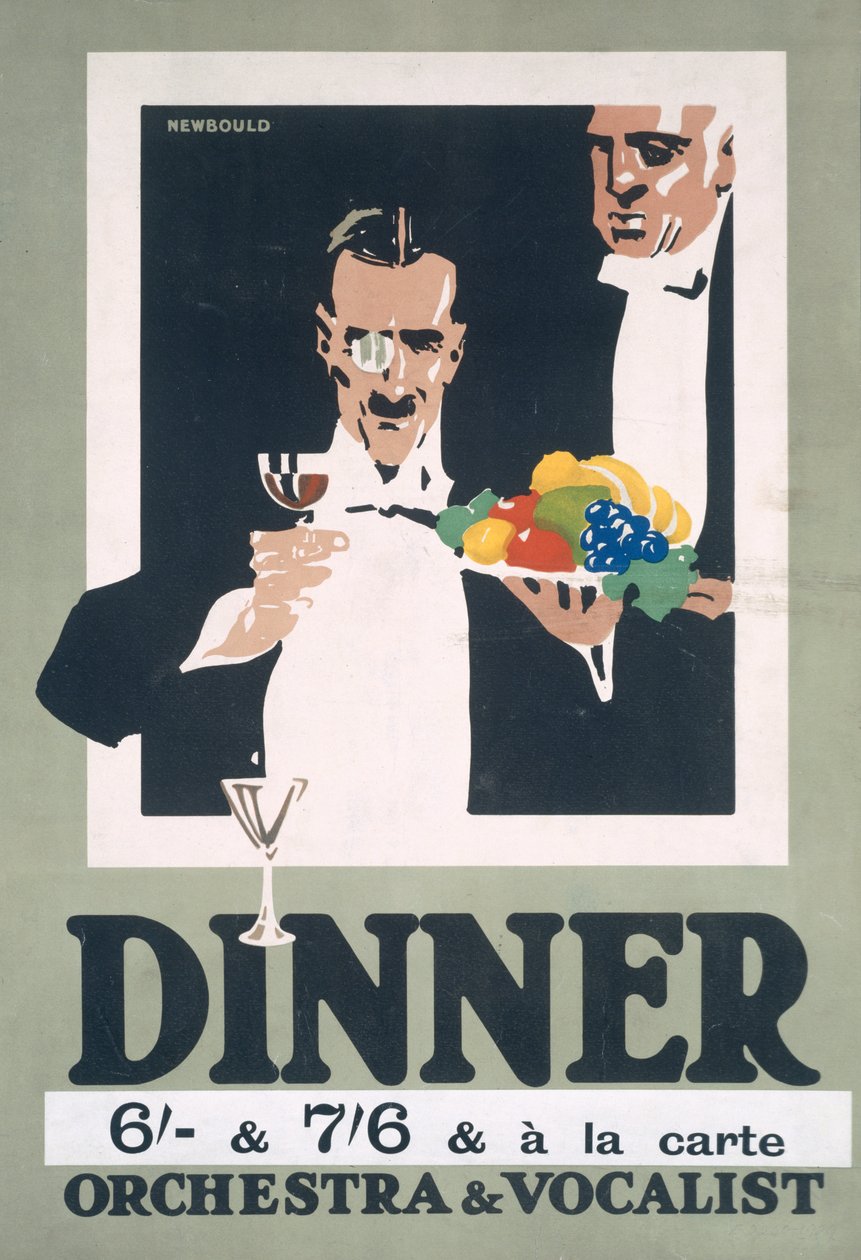 Advertentie voor diner en orkest en zanger door Frank Newbould