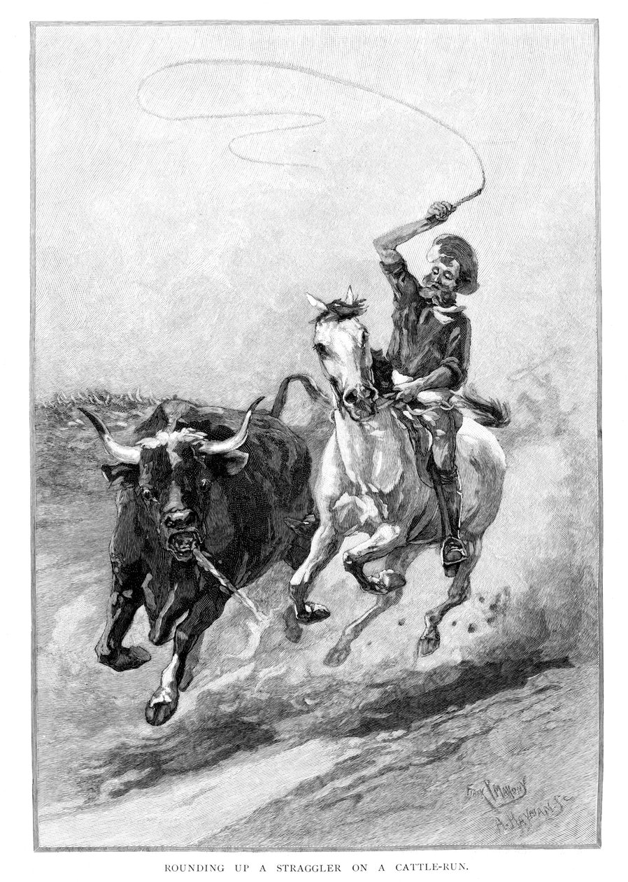 Een achterblijver oppakken tijdens een veedrijf, Australië, 1886 door Frank P. Mahony