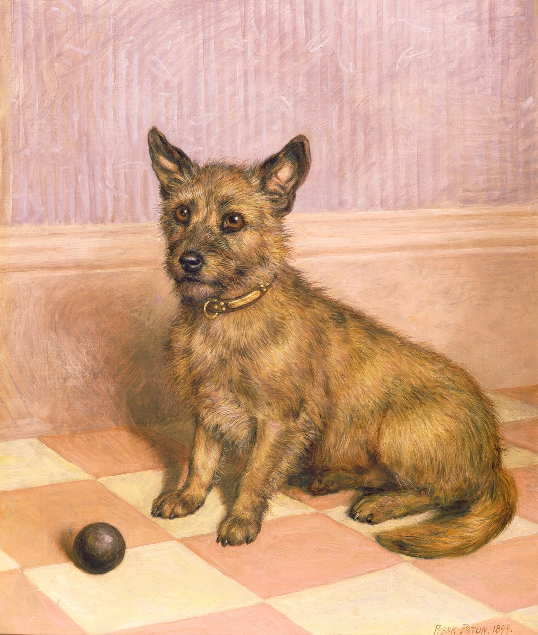 Wachten om te Spelen, een Cairn Terrier met een Bal door Frank Paton