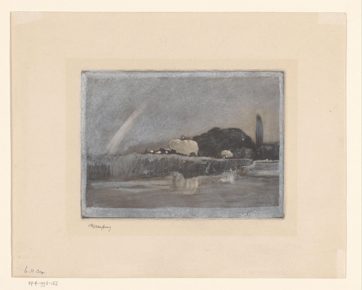Balen hooi op wagens aan de oever van de Theems door Frank Short (signed by artist)