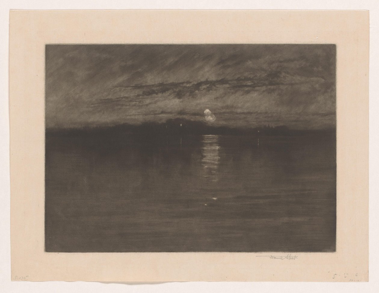 Nachtelijk landschap met een meer door Frank Short (signed by artist)