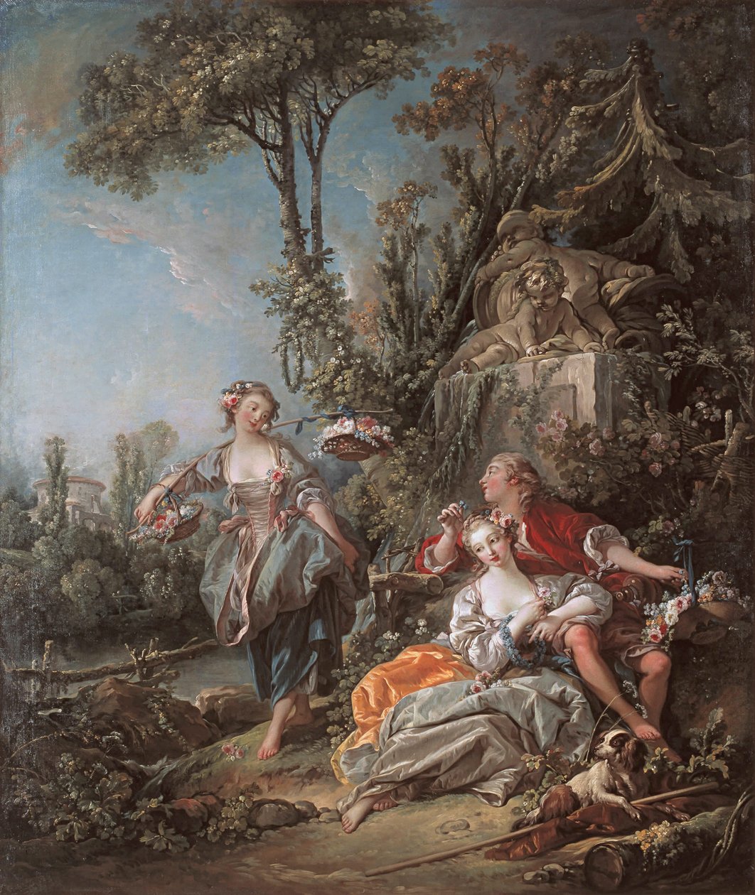 Geliefden in een park door François Boucher