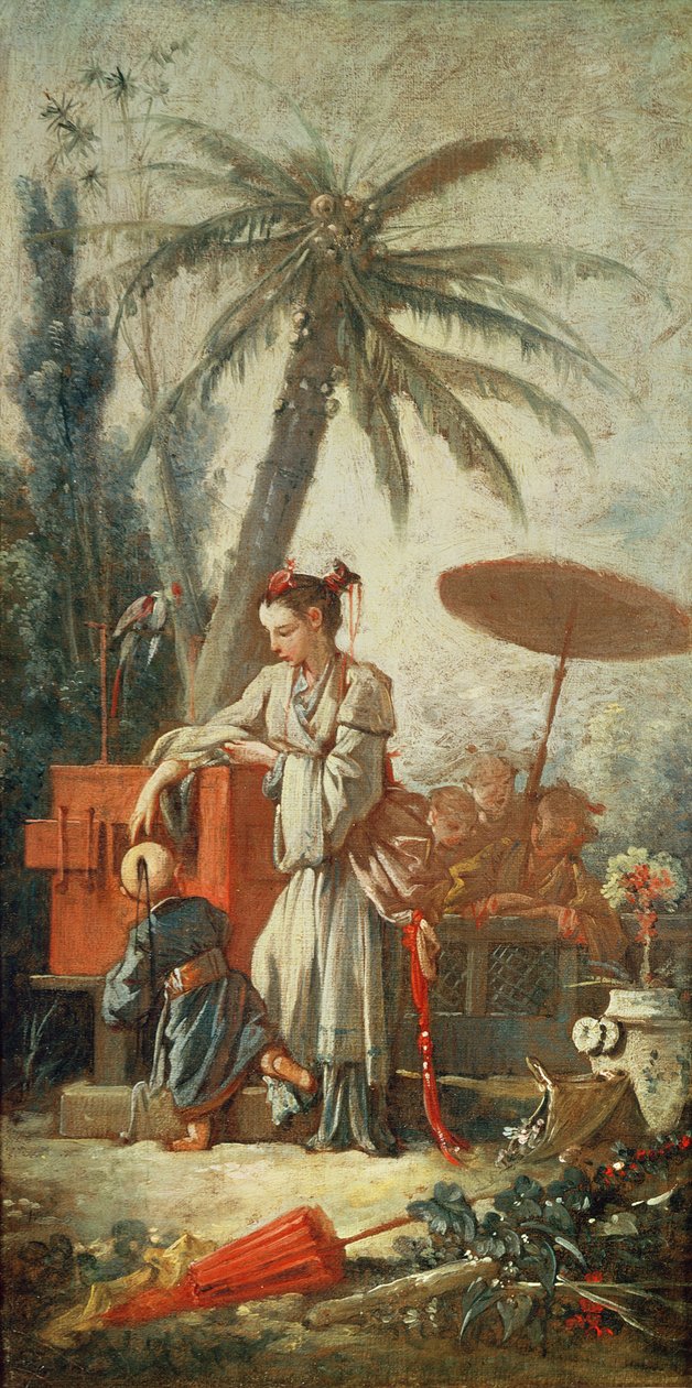 Chinese nieuwsgierigheid, studie voor een tapijtcartoon, c.1742 door François Boucher