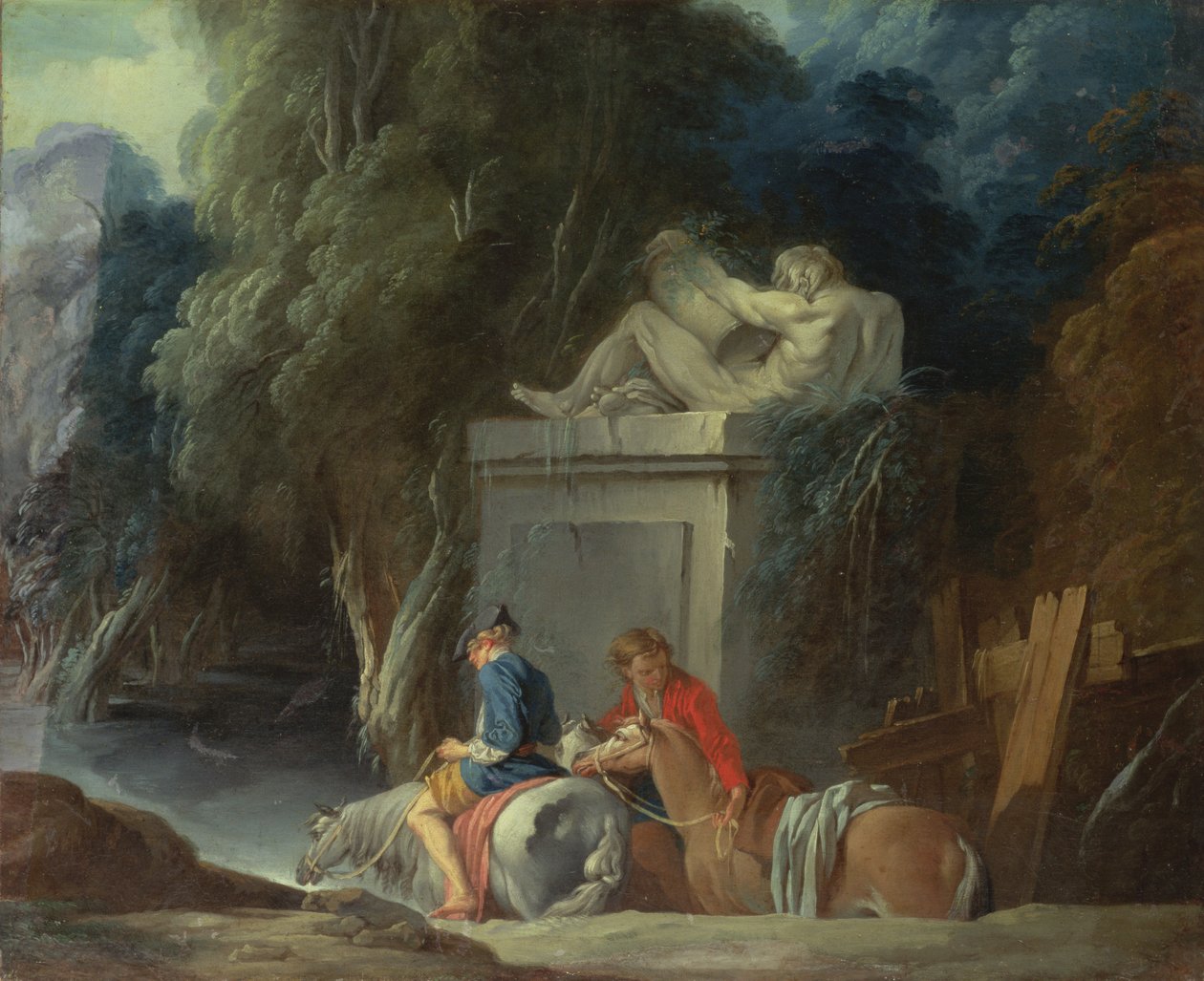 De oversteek van de Ford, late jaren 1730 (rechterhelft van origineel schilderij met 73441) door François Boucher