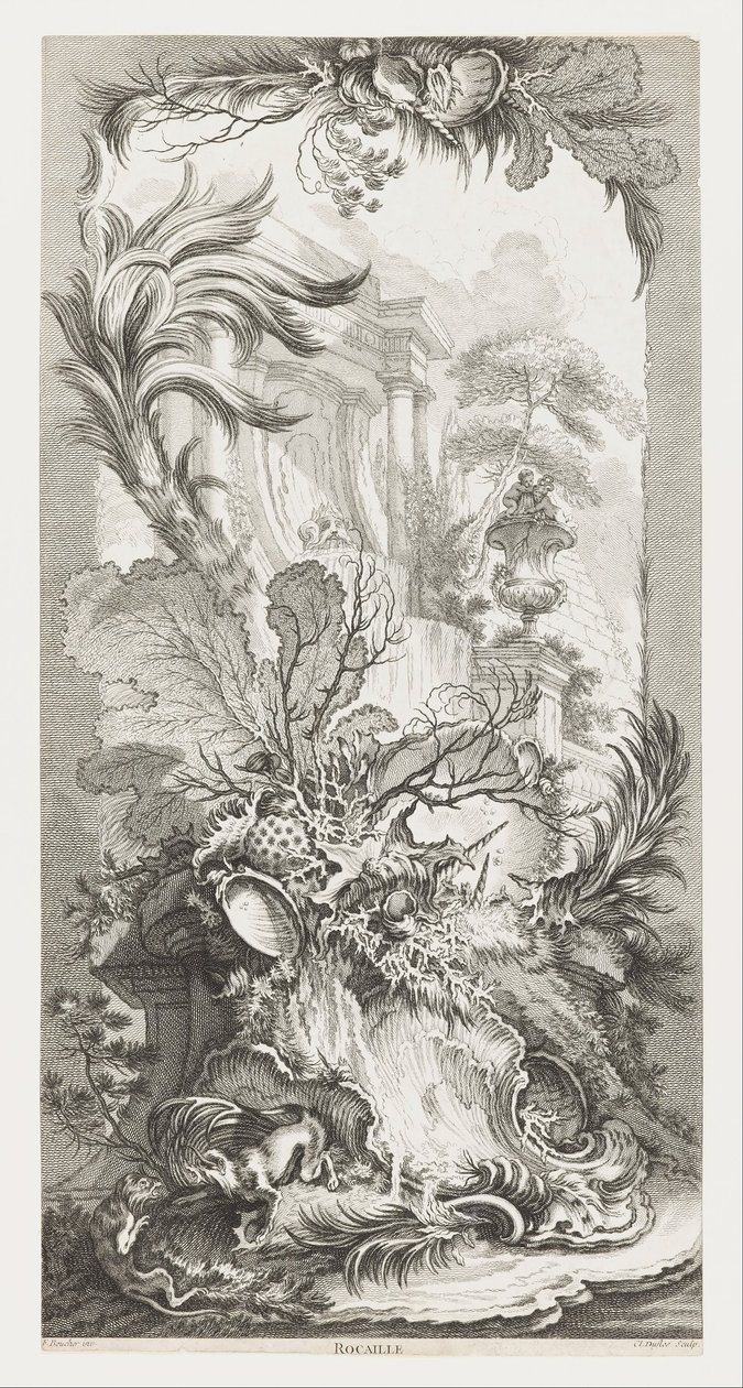 Rocaille (Rococo Ontwerp), in Nouveaux Morceaux pour des Paravents (Nieuwe Concepten voor Schermen) door François Boucher