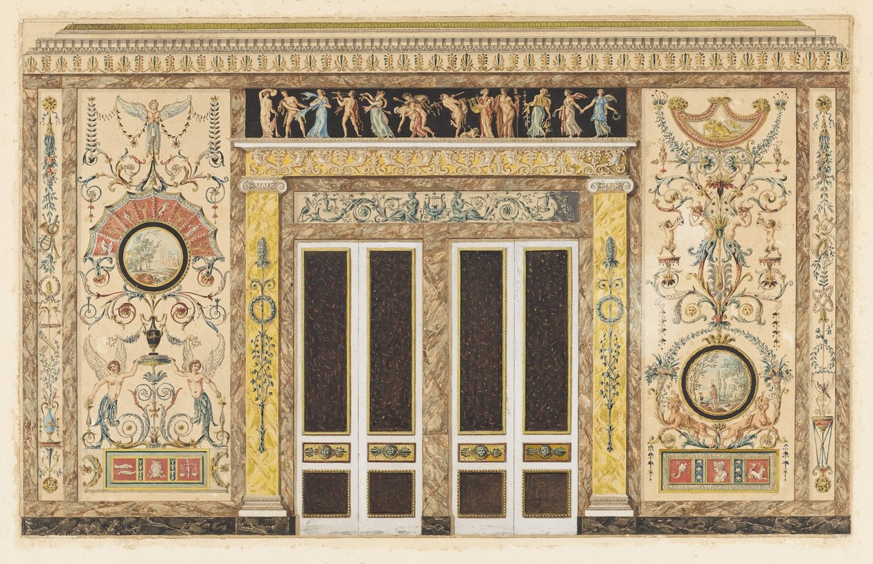 Ontwerp voor een salon de musique (Ontwerp voor een Muurverhoging in een Muziekkamer) door Francois Joseph Belanger