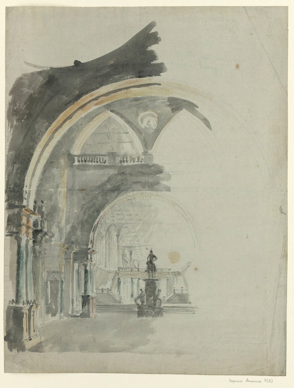 Een Antieke Galerij - Schets voor het decor van de tweede akte, opera Lodoïska door Cherubini, voor het eerst uitgevoerd in het Théâtre Feydeau in Parijs op 18 juli 1791 door François Verly