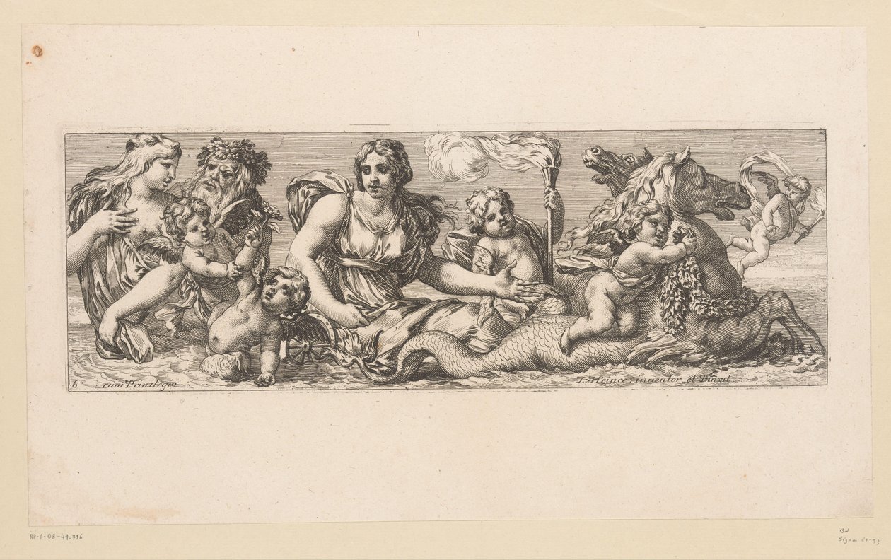 H. Catharina met nereïden, saters en fantastische dieren in het water door François Bignon (attributed to)