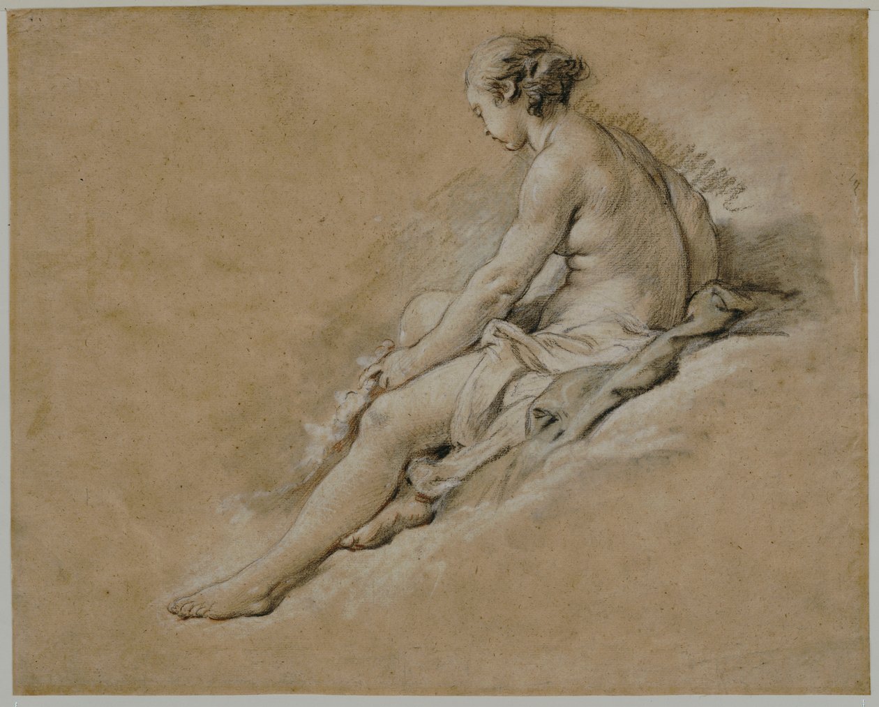 Zittend naakt meisje door François Boucher