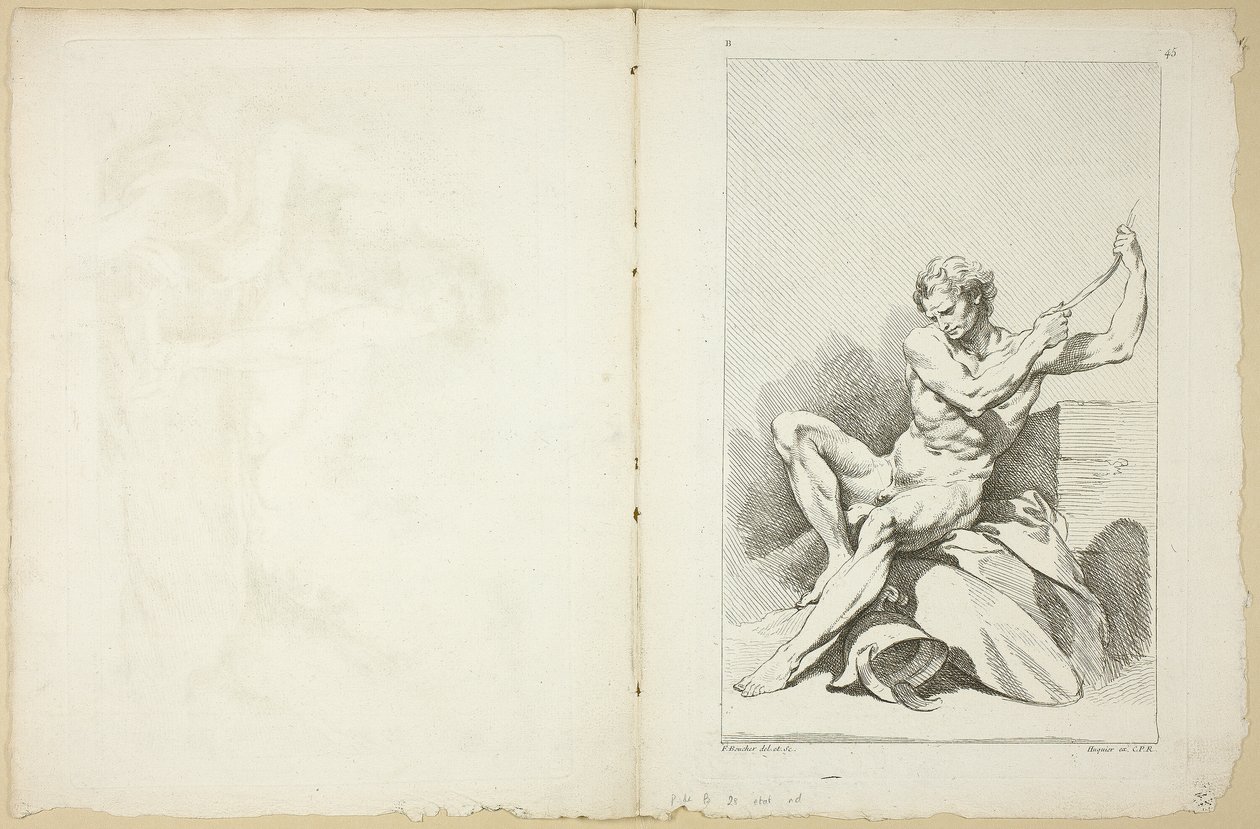 Academisch naakt (recto en verso), uit Seconde Livre de Figures d’Academies gravées en Partie par les Professeurs de l’Académie Royale door François Boucher