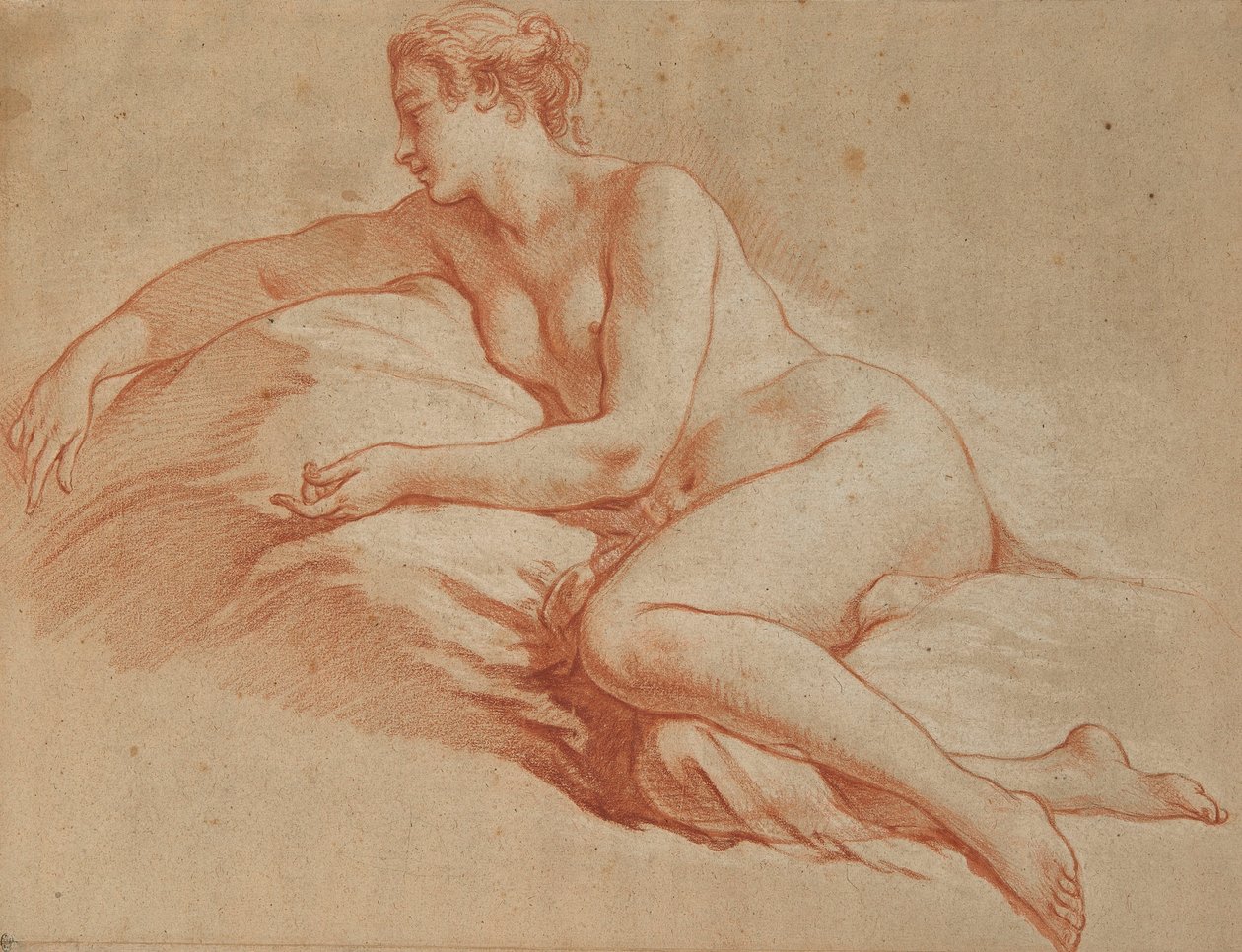 Boucher - Liggende naakte vrouw met gezicht naar links door François Boucher