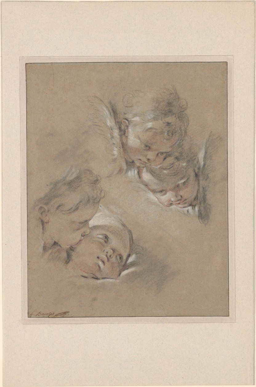 Boucher - Vier hoofden van Cherubijnen, III, 104b door François Boucher
