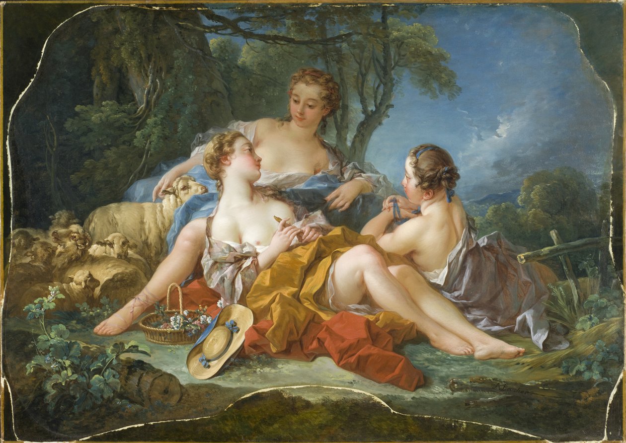 Boucher - De Pastorale Confidences, circa 1745 door François Boucher