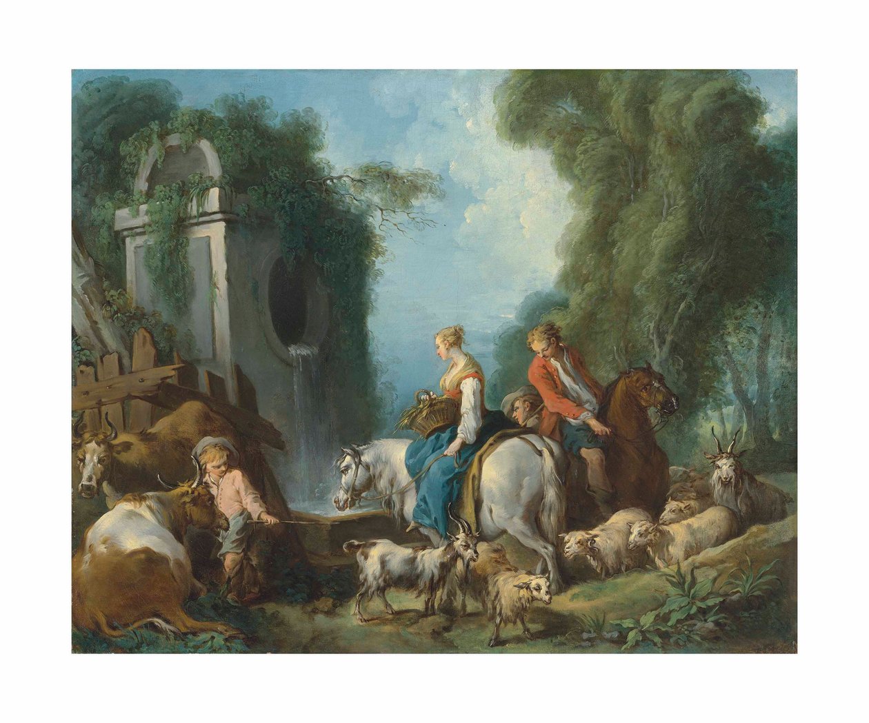 Boucher - Pastorale bij de fontein door François Boucher