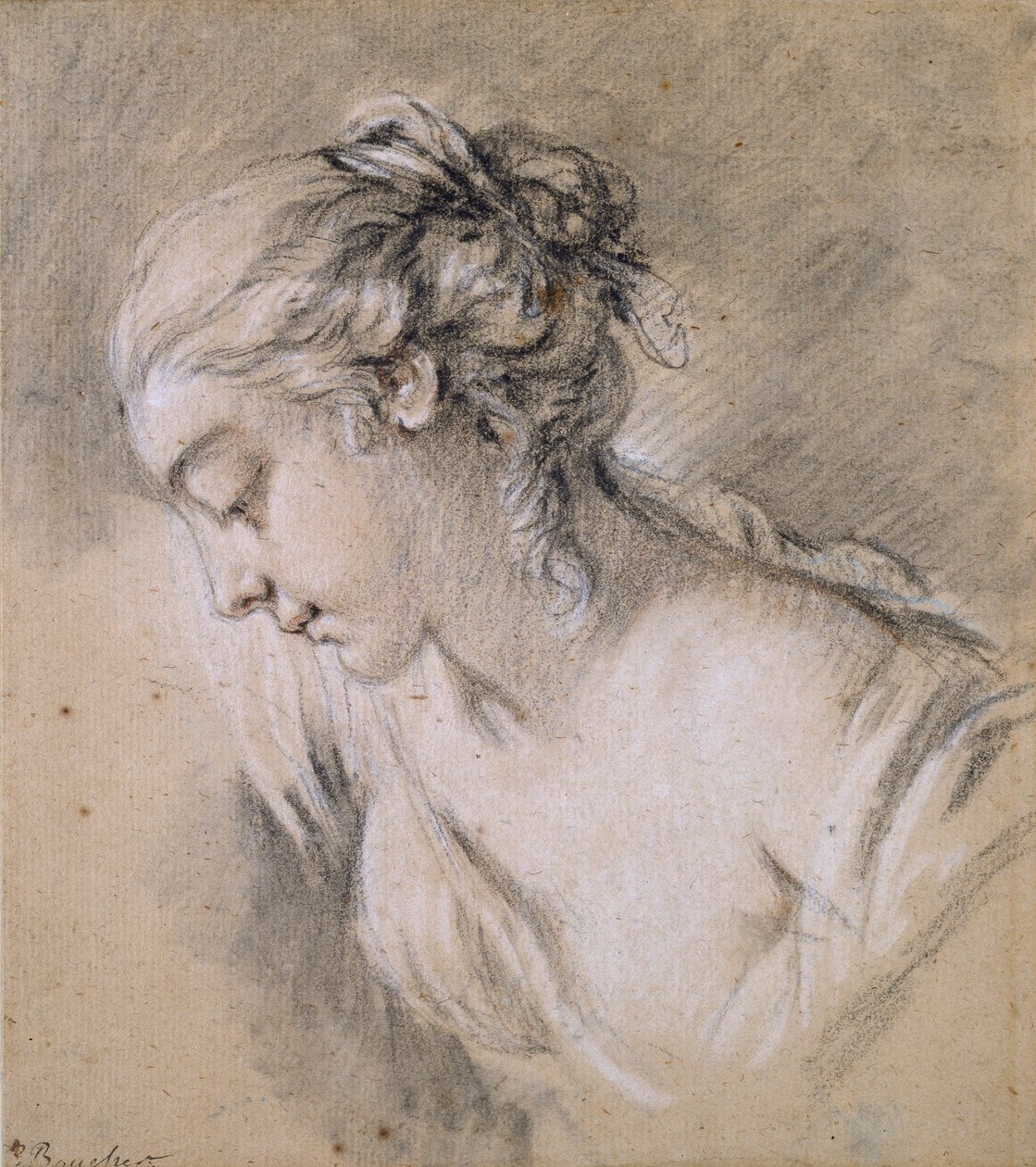 Borstbeeld van een meisje in profiel naar links, midden 18e eeuw door François Boucher