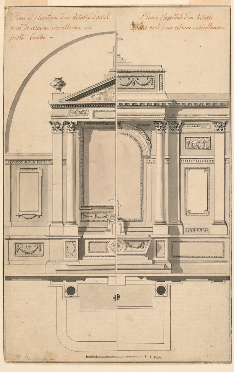 Tekening, elevatie van altaarscherm, ca. 1770 door François Boucher